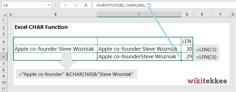 Char Value For Space In Excel