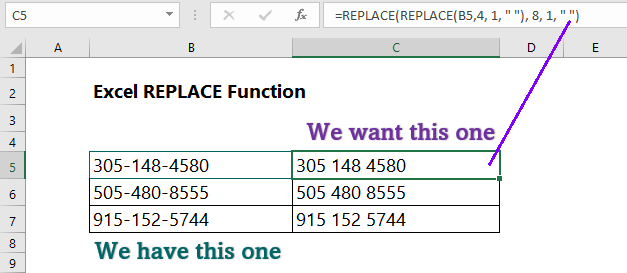 Excel REPLACE Function 11 Examples Wikitekkee   Replace 5 