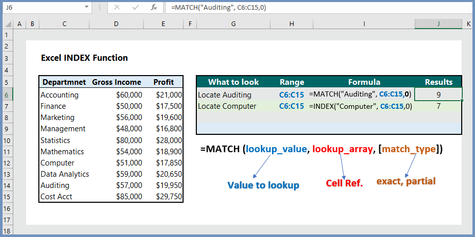 Excel MATCH function