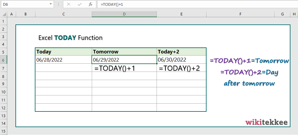 How to Insert Tomorrow s Date in Excel 2 Examples wikitekkee