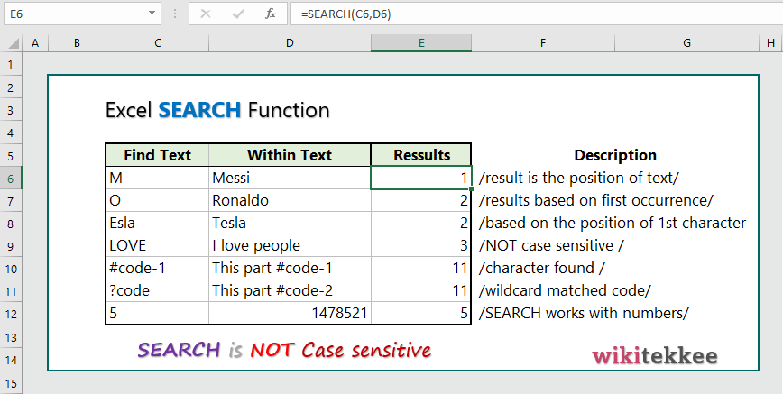 Excel SEARCH Function 6 Practical Examples Wikitekkee