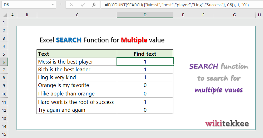 Excel Search Function Multiple Values