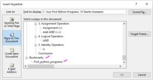 how to add an anchor link in word